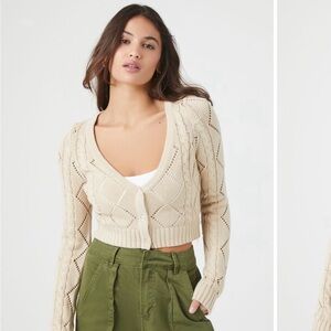 Cable knit cropped cardigan with matching Bando sweater
